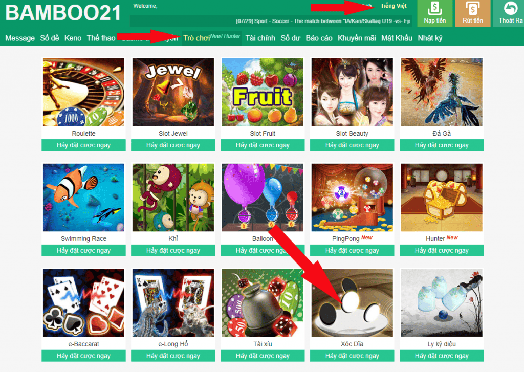 ĐĂNG NHẬP CHƠI GAME XÓC DĨA TẠI BAMBOO21